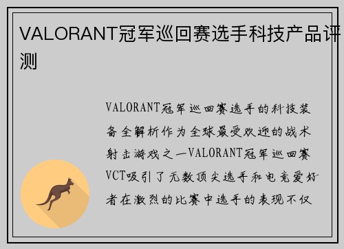 VALORANT冠军巡回赛选手科技产品评测