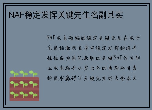 NAF稳定发挥关键先生名副其实