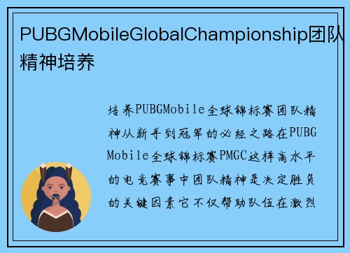 PUBGMobileGlobalChampionship团队精神培养